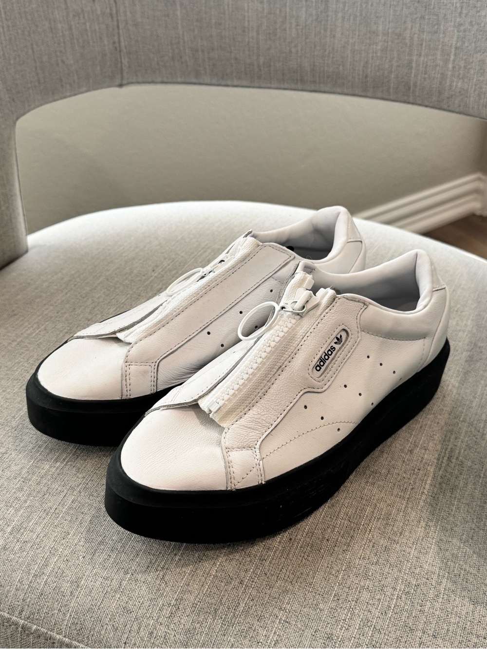 adidas White Sneakers with Black Platform Sole